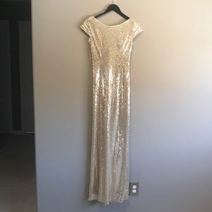 Light Gold Sequined Maxi Dress with Draped Back